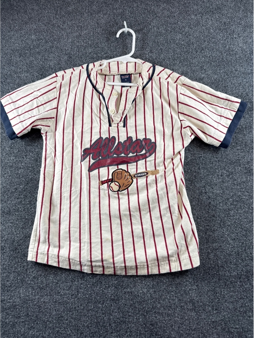 Class Club Boys 7 Allstars Baseball Jersey Shirt Striped Button Front Youth